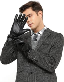 Men's winter genuine sheepskin leather warm gloves cashmere or wool lining - ShopVlot — thumbnail 3