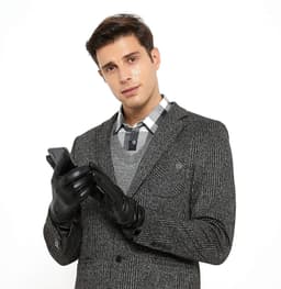 Men's winter genuine sheepskin leather warm gloves cashmere or wool lining - ShopVlot — thumbnail 4