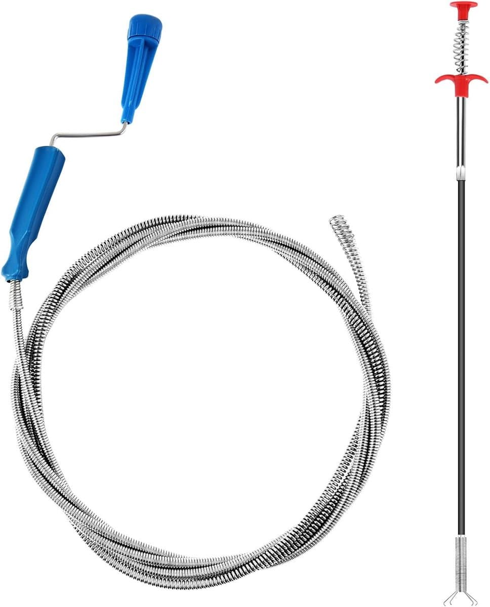 Drain Cleaner, 2 Pieces, Spiral, Drain Cleaner, 3 m and 2 ft, Drain Spiral, Pipe Cleaner, Spiral, Pipe Cleaner, with - ShopVlot — afbeelding 1