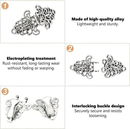 3 paar Cloak Clasp sluitsluitingen, vintage bloemen capesluitingen, vintage pullover sjaal clips voor truien, sjaals, cardigan, gespen (zilver) — thumbnail 5