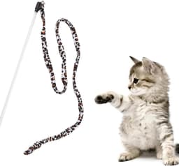 Teaser Toy, Cat Teaser Stick Chaser Wand Leopard Print Tail with Bell Cat Chaser Toy for Kitten Cat Having Fun Exercise Playing — thumbnail 5