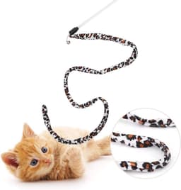 Teaser Toy, Cat Teaser Stick Chaser Wand Leopard Print Tail with Bell Cat Chaser Toy for Kitten Cat Having Fun Exercise Playing — thumbnail 2
