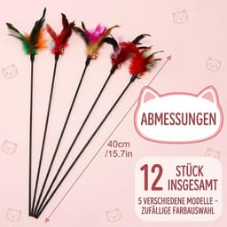 12 stuks kattenspeelgoed, kattenhengelveer, kattenspeelgoed, hengel met veerspeelgoed, 40 cm lengte, voor interactief spel en beweging, voor kittens en katten — thumbnail 4