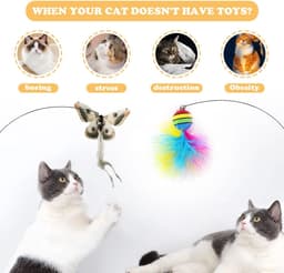 Interactief kattenspeelgoed voor katten, interactief kattenspeelgoed met zuignap en veren, toverstaf met kattenklokken voor het trainen van katten en kittens (C) — thumbnail 2