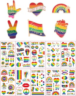 6 stuks regenboog-reversspelden, wordt geleverd met 10 tattoo-stickers, regenboog-reversspelden, voor truien, sjaals, jurken, kostuums, tassen — thumbnail 1