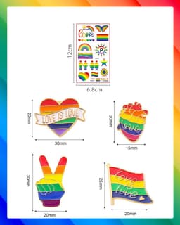 6 stuks regenboog-reversspelden, wordt geleverd met 10 tattoo-stickers, regenboog-reversspelden, voor truien, sjaals, jurken, kostuums, tassen — thumbnail 4