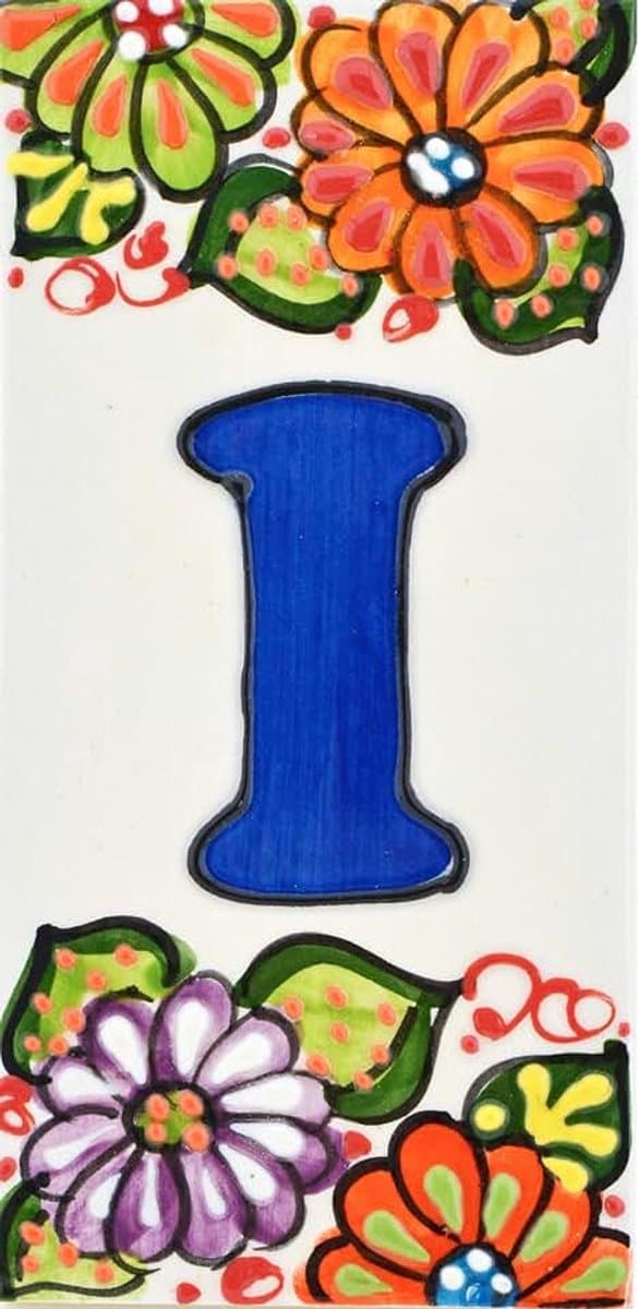 Keramische tegels. Handgeschilderde koordtechniek Voor borden met naam, adressen en wegwijzers. Design Jardin 14,5 cm x 7 cm (letters I). — afbeelding 1