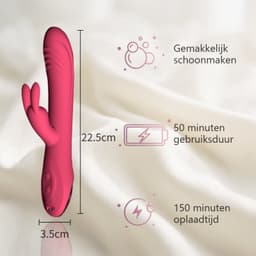 Luxe Konijnen Vibrator - Duo Stimulatie Dildo met G-Spot & Klitoris Functie - Waterdichte G-Spot Vibrator - Magnetisch Oplaadbaar & Stil - 22.5cm - Zacht Zilver & Roze - Inclusief Discret Bezorging — thumbnail 2