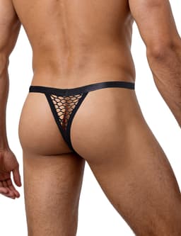 Sexy Herenslip Visnet - Fishnet – Transparante String mannen – Erotische Stretch Mesh Ondergoed - Gay – Hetero – BDSM look - Valentijnsdag - kleur Zwart - Maat S/M — thumbnail 3