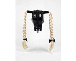 Masker met twee blonde gevlochten vlechten - hoofdmasker van hoogwaardig natuurlatex, zwart