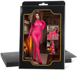 Roze dames bodystocking met panterprint en open rug – One Size — thumbnail 5