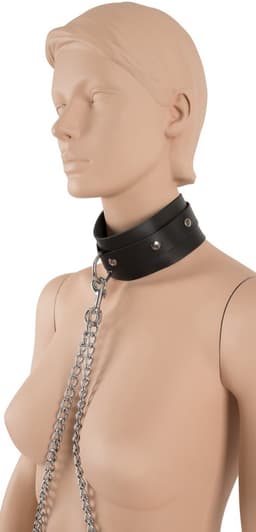 Zado – Bondage Schakelketting Harnas Set met Hoogwaardige Lederen Boeien en Halsband – Zwart — thumbnail 3