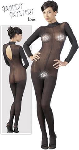 Mandy Mystery Lingerie –  Catsuit met Open Rug en Kruis met Kant Afgewerkt Kraag – Maat S/M - Zwart — thumbnail 8