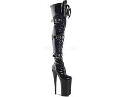 Pleaser - BEYOND-3028 Plateau Overknee Laarzen - Paaldans schoenen - 41 Shoes - Zwart