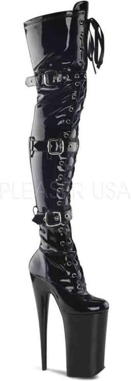 Pleaser - BEYOND-3028 Plateau Overknee Laarzen - Paaldans schoenen - 41 Shoes - Zwart — thumbnail 1