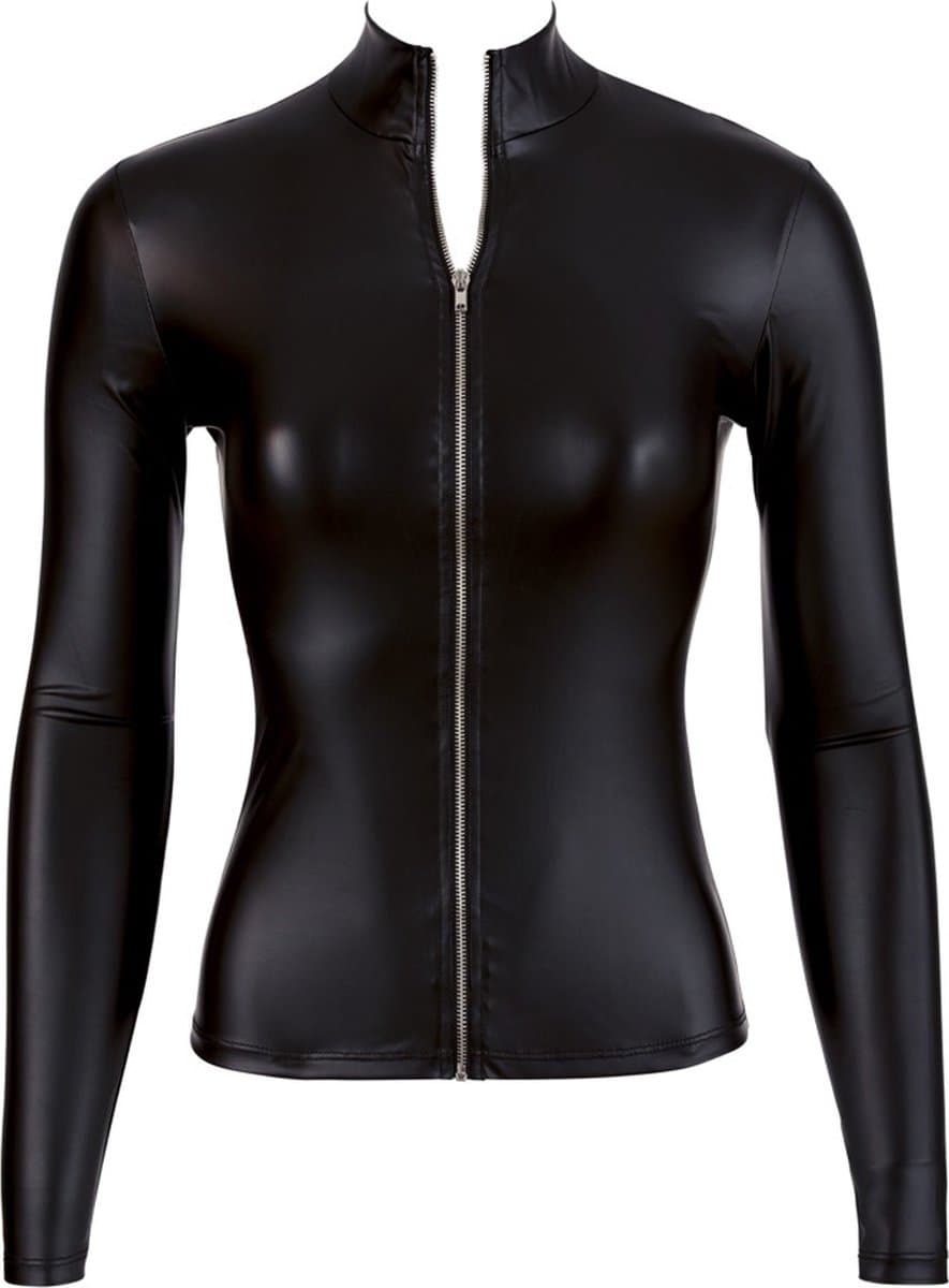 Cottelli Collection –  Wetlook Shirt met Lange Mouwen Als Pure Verleiding voor Spannende Dates – Maat S - Zwart — afbeelding 1