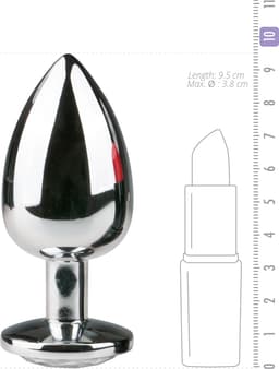 Zilverkleurige metalen buttplug met transparant kristal — thumbnail 4