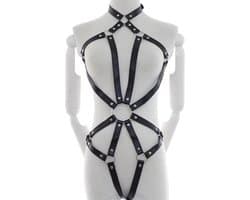 Banoch | Bondage riemen body Harness black/3 - zwart pu leer harnas vrouw - bdsm