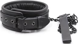 Banoch - halsband van pu leer gevoerd - zwarte collar bdsm — thumbnail 6