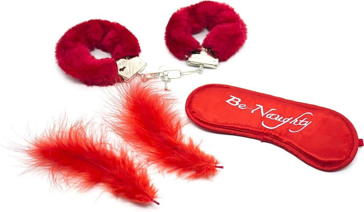 Banoch | Bondage Naughty Red | rode handboeien, blinddoek en streelveren — afbeelding 1