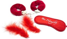 Banoch | Bondage Naughty Red | rode handboeien, blinddoek en streelveren — thumbnail 1