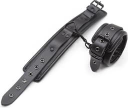 Banoch | handboeien van pu leer gevoerd | zwart | bondage — thumbnail 18