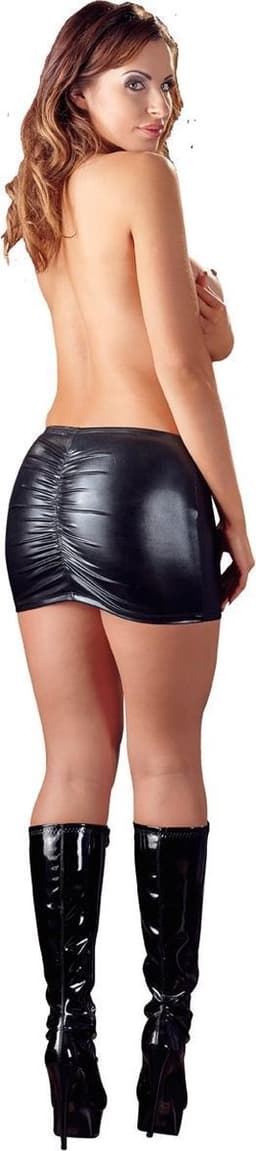 Cottelli Collection – Korte Strakke Wetlook Rok voor een  Verleidelijke Achter Aanblik – Maat XS – Zwart — thumbnail 5