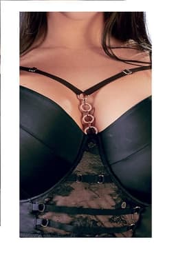 Cottelli Plus Size – Longline Beha met Licht Gevoerde Cups en Kanten Onderbuste voor een  Look – Maat 85E – Zwart — thumbnail 3