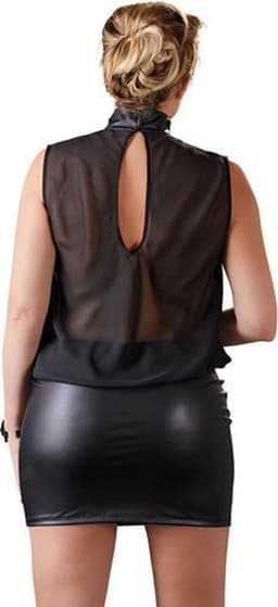 Cottelli Plus Size – Sexy Licht Transparante Mini Jurk met Brede Wetlook Ondergedeelte – Maat 3XL - Zwart — thumbnail 6