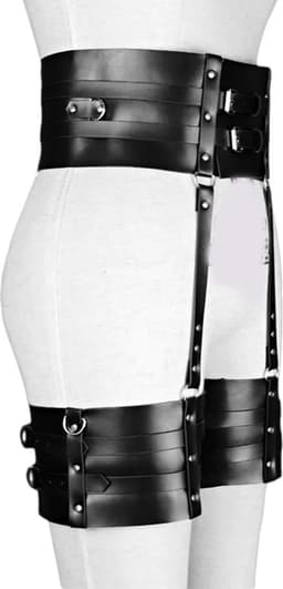 2-delige bondage set Heup en Bovenbenen - BDSM harnas - Luxe lederen materiaal - Erotisch - Kinky - SM - Verstelbaar — thumbnail 2