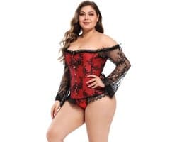 Corset Dames Rood Zwart Kant – Lange Mouwen Sexy