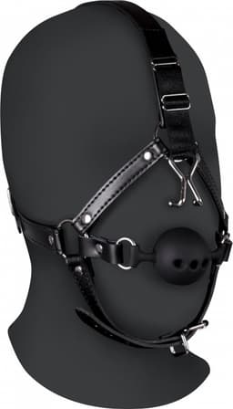 Hoofdharnas met ademende ball gag en neus haken - Zwart — thumbnail 1
