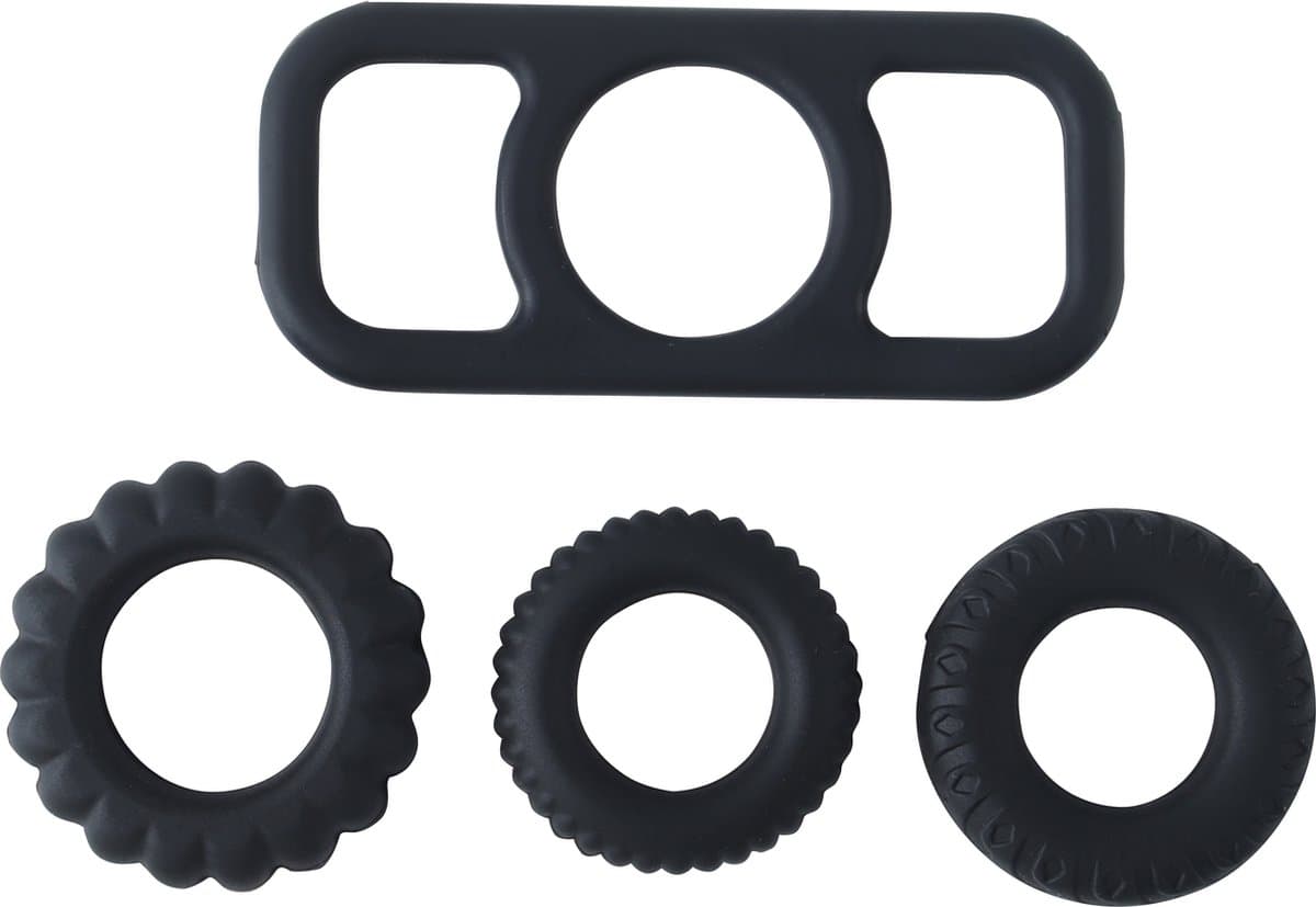 Banoch | Cockring set van zwart siliconen | 4 delig | penisring — afbeelding 1