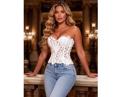 Zeloria Strapless Korset Top – Elegante Dames Corset Met Kant – Fashion Bustier – Wit – XXL
