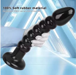 Dildo Buttplug Model Oliver – Geribbelde Structuur met Brede Voet – 28 cm – Siliconen – Waterbestendig – Zwart — thumbnail 4