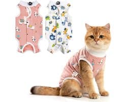 2-pack herstelpak voor katten, ademend, zacht, anti-likken kattenbody, kitten-onesie, chirurgisch sterilisatieshirt voor huisdieren, voor buikwonden of huidziekten, alternatief voor de