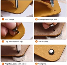 100 sets 3 mm lederen klinknagels, enkele doppen, holle klinknagels, koolstofstaal, ronde kop, snaps, buisvormige metalen pennen voor riem, decoratie, kleding, doe-het-zelf handwerk (bruin) — thumbnail 3