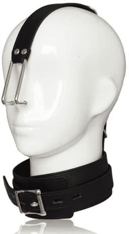 Adultshop - luxe collar met neushaken - Brede Zwarte PU Leder Halsband en Verstelbare Metalen Neushaak | Totale Hoofdcontrole — thumbnail 1