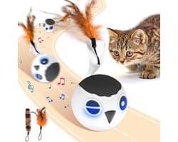 Kattenspeelgoed, interactieve kattenspeelgoedbal voor huiskatten, automatisch beweegbare bal, bewegingsgeactiveerd, snel beweegbaar, tinjilpend, stimulerend licht, 2 veerstaarten