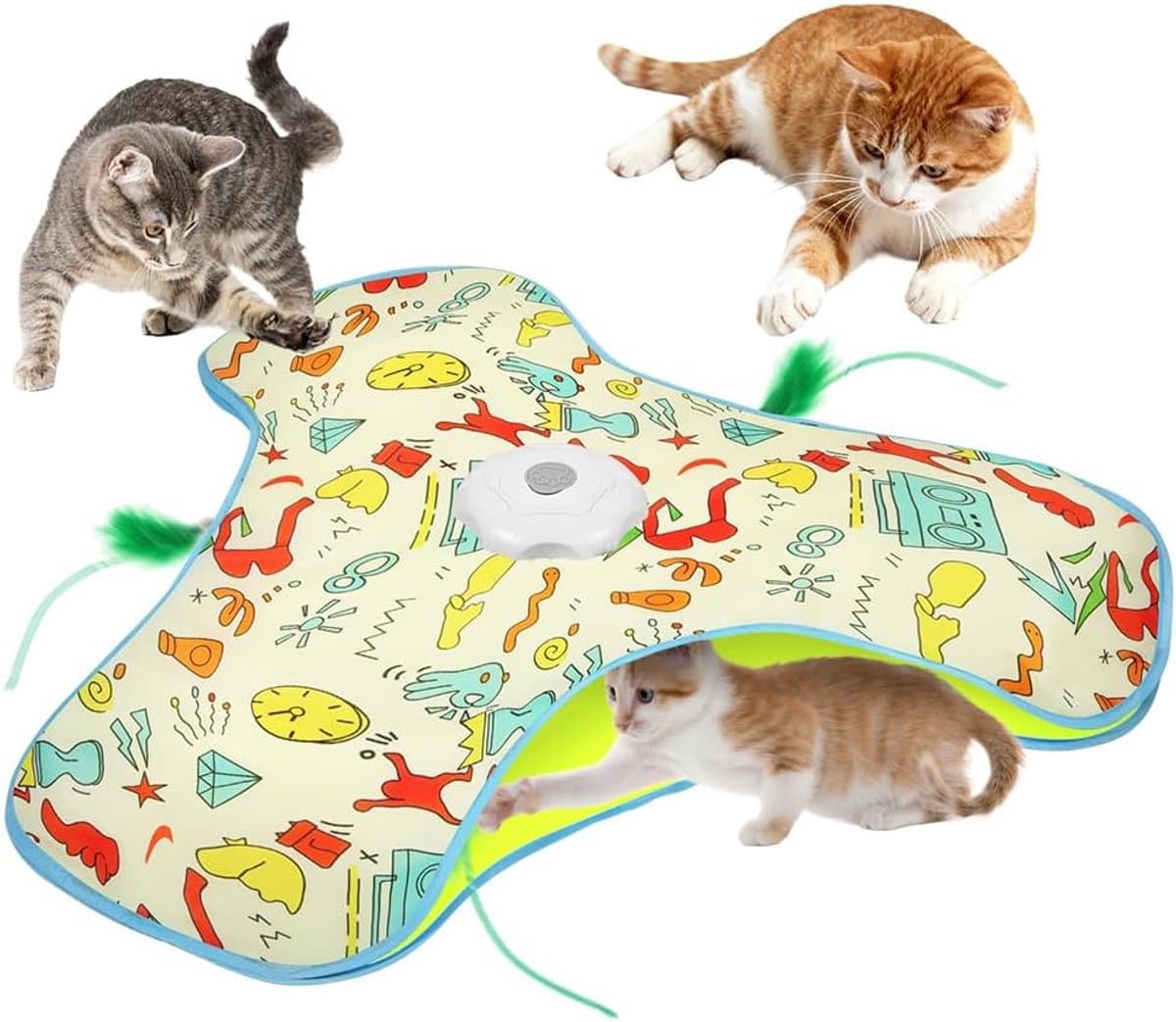 Interactief kattenspeelgoed met veermechanisme Oplaadbaar intelligent elektrisch kattenspielgoed met veren Muisgeluiden 3 spelmodi USB-opladen Gele wekker — afbeelding 1