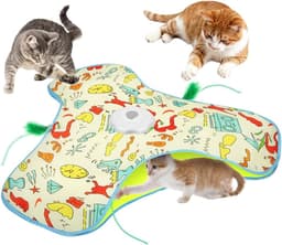 Interactief kattenspeelgoed met veermechanisme Oplaadbaar intelligent elektrisch kattenspielgoed met veren Muisgeluiden 3 spelmodi USB-opladen Gele wekker — thumbnail 1