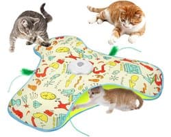 Interactief kattenspeelgoed met veermechanisme Oplaadbaar intelligent elektrisch kattenspielgoed met veren Muisgeluiden 3 spelmodi USB-opladen Gele wekker