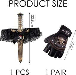 2 Stuks Zwart Piraat Vinger Been Pak, Rollenspel Handschoenen, Piraat Zwaard Vissen Net Been Set, Geschikt Voor Halloween, Maskerade Partij. — thumbnail 2