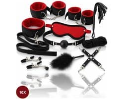 Toys Hub® Luxe BDSM Set voor Koppels - Bondage - Oogmasker – Zweep – Tepelklemmen - BDSM Extreme – Sex Toys Couples – Verstelbaar - Premium Opbergtas
