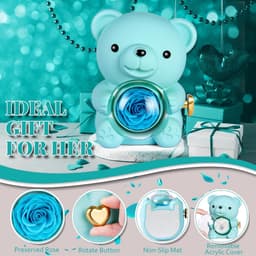 Rozenbeer Cadeauset - Eeuwige Roos - Romantisch Cadeau - Draaibare Geschenkdoos - 11 x 12 x 16 cm - Blauw — thumbnail 4