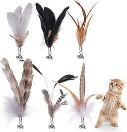 6 stuks kattenveren speelgoed met belletjes, kattenspeelgoed met veer, vervangende vullingen met bellen, sporter speelspeelgoed voor kitten of kat — thumbnail 1