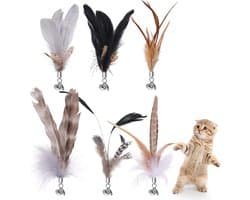 6 stuks kattenveren speelgoed met belletjes, kattenspeelgoed met veer, vervangende vullingen met bellen, sporter speelspeelgoed voor kitten of kat