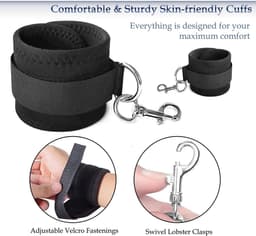 Bondage Set - BDSM - Sex Toys voor Koppels - TENZHVXI® - Set van 10 - Enkelbanden en handboeien, blinddoeken - Verstelbaar - Plezier voor stellen - Zwart — thumbnail 4