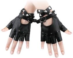 Handschoenen Leer Palm, PU Zacht Punk Handschoenen Vingerloze Handschoenen Leer Cosplay Zwarte Rocker Kostuum Accessoires met Spike-Armband voor Halloween Vrouw Tieners