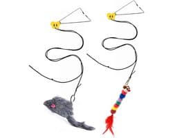 Kattenspeelgoed, interactief kattenspeelgoed, veerdeur, hangend kattenspeelgoed, muisspeelgoed, zelfspelend, intrekbare kattenplagerspeelgoed voor binnen, katten, kittens en verveelde katten